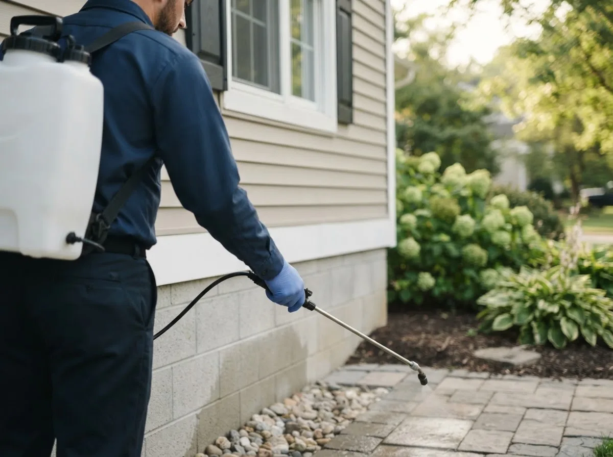 Pest control technician inspecting a home in Rosston, OK